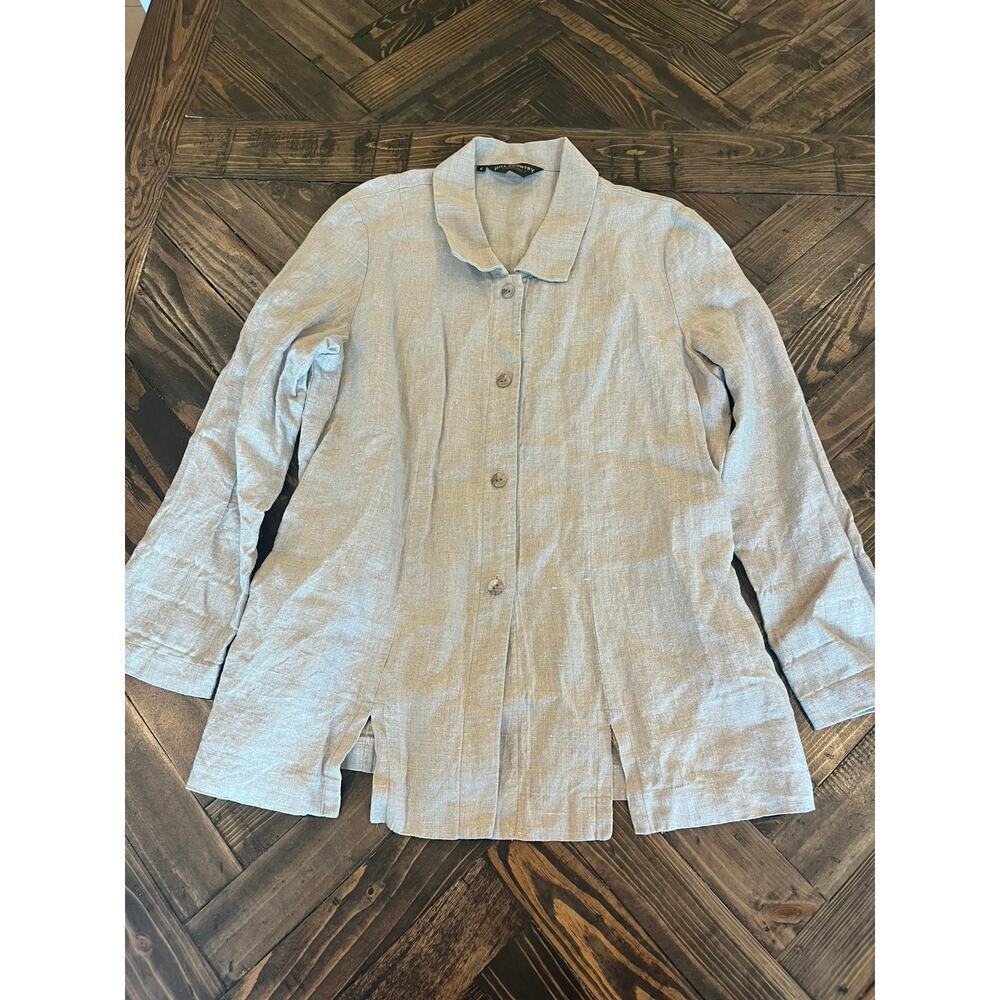 Light Gray Button-Front Linen Blouse